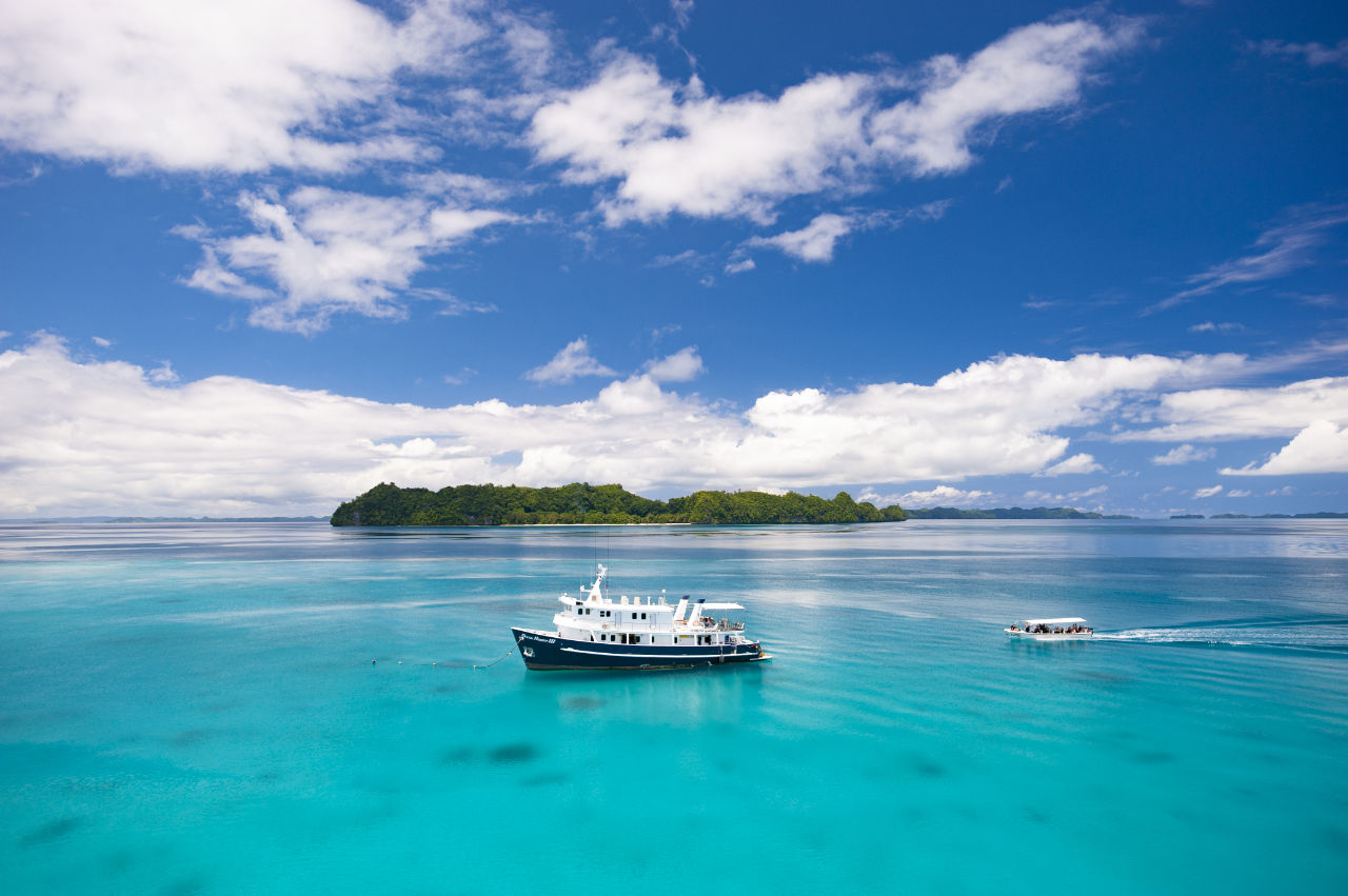 Ocean Hunter Palau Liveaboard in front of Rock Islands